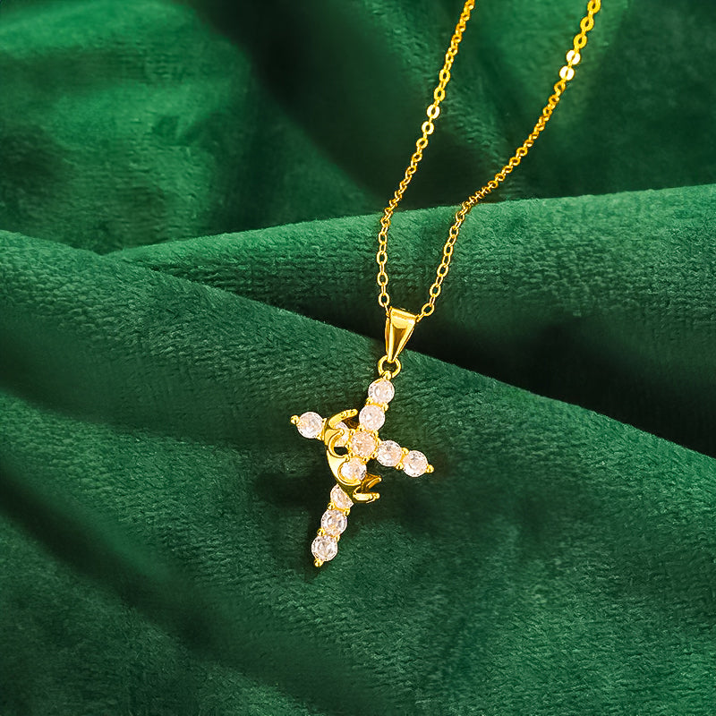 Colgante Cruz con Corona | Baño Oro 18K y Circonitas (2x1)