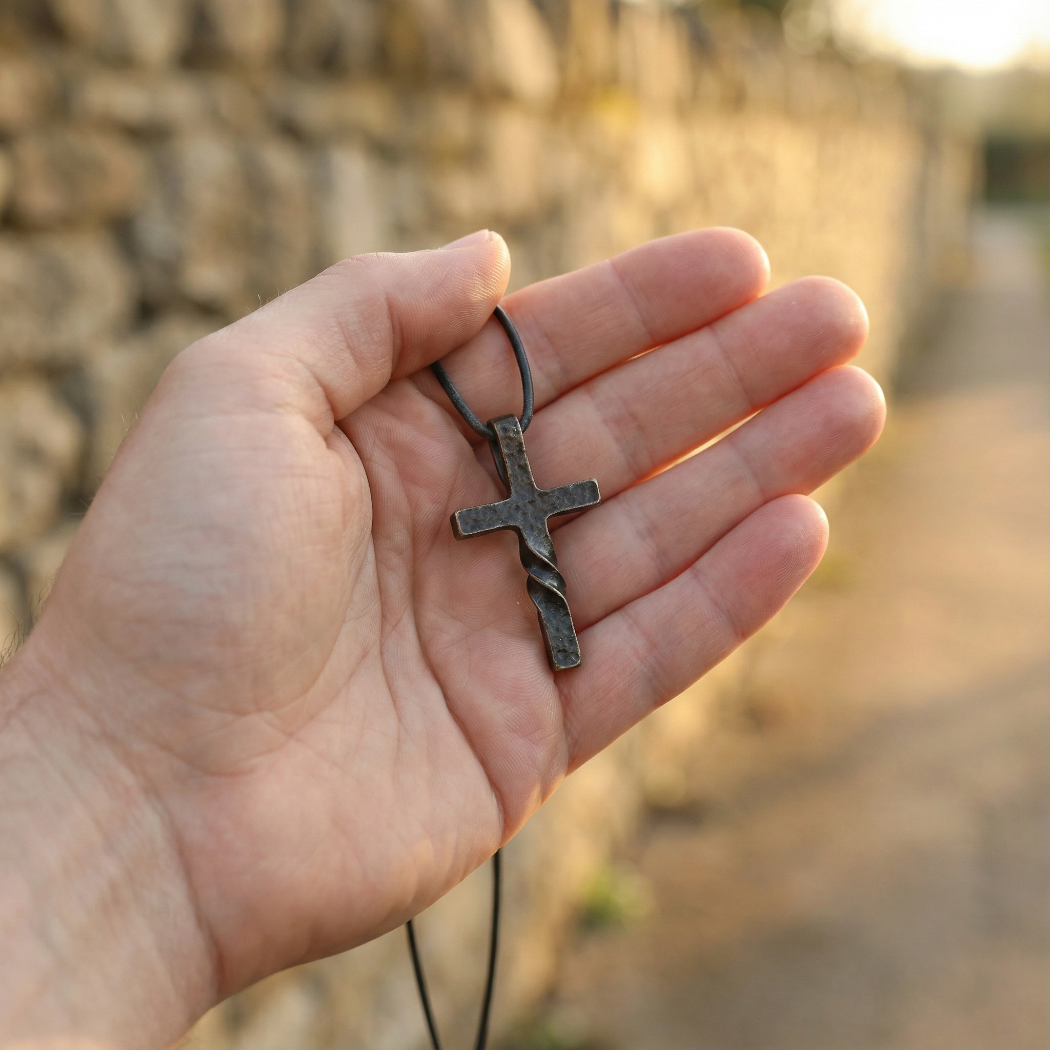 Colgante de Cruz trenzada Retro para Hombre | Acabado Martillado para regalar