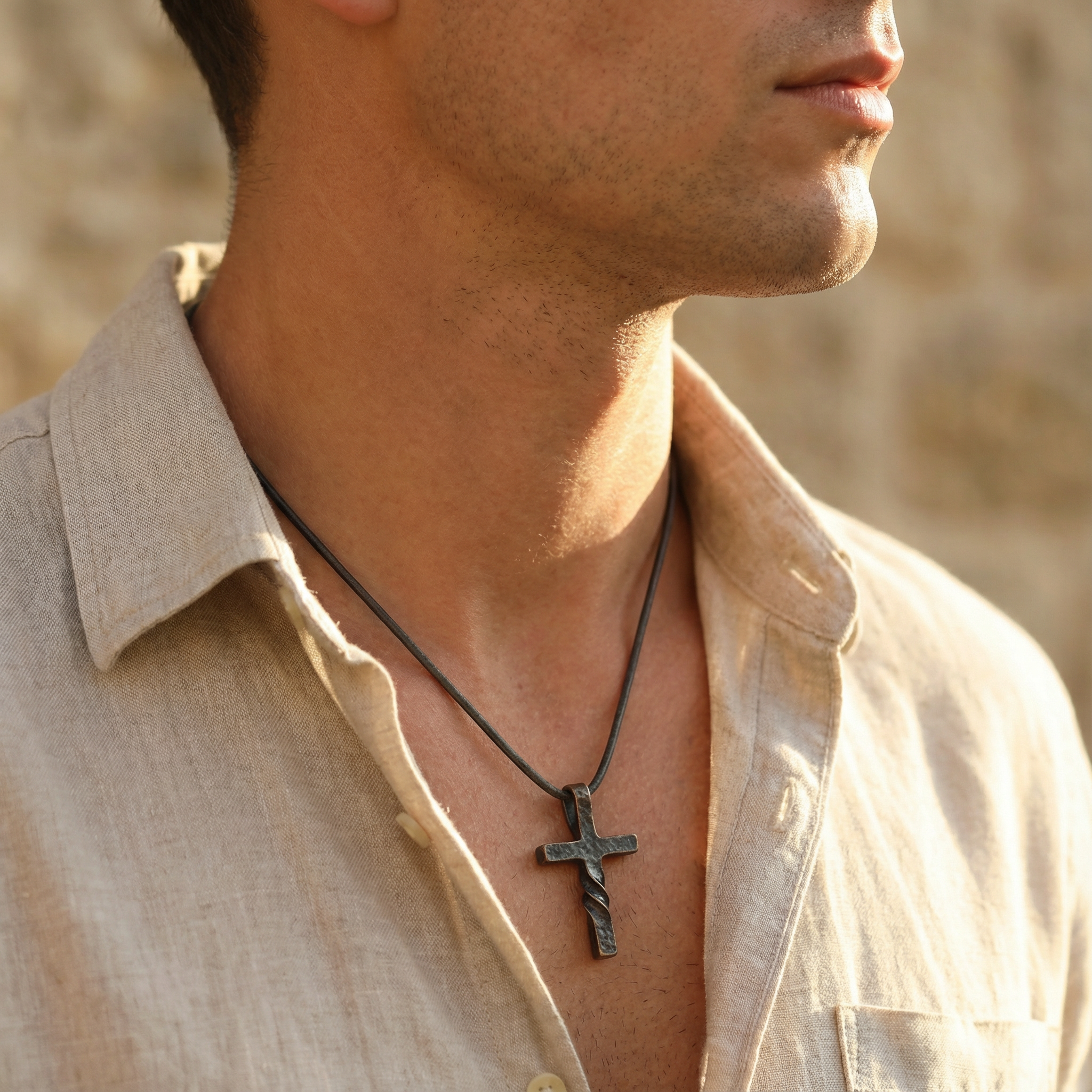 Colgante de Cruz trenzada Retro para Hombre | Acabado Martillado para regalar