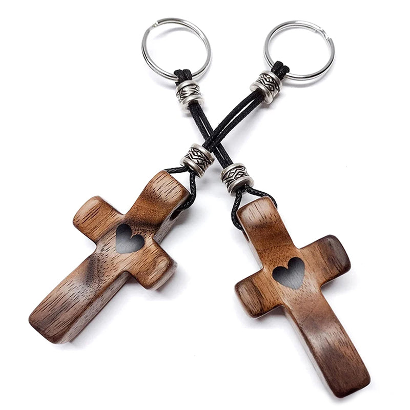 Sets llaveros Cruz de Madera de Nogal con Corazón | Unión con Alma, Detalle con Significado