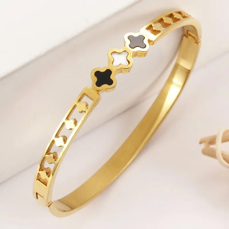 Pulsera con Tréboles Negros y Blancos | Pulsera Acero Inoxidable 18k