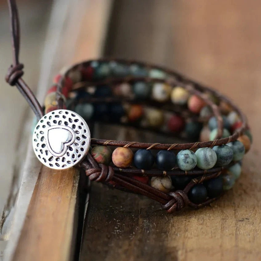 Triple layer JASPER AND MATTE ONYX BRACELET (BOHO STYLE) - Healing natural stone bracelet