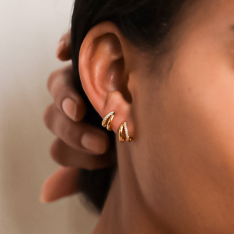 Pendientes de Doble Aro con Circonitas - Estilo huggie - Dahlia (2x1)
