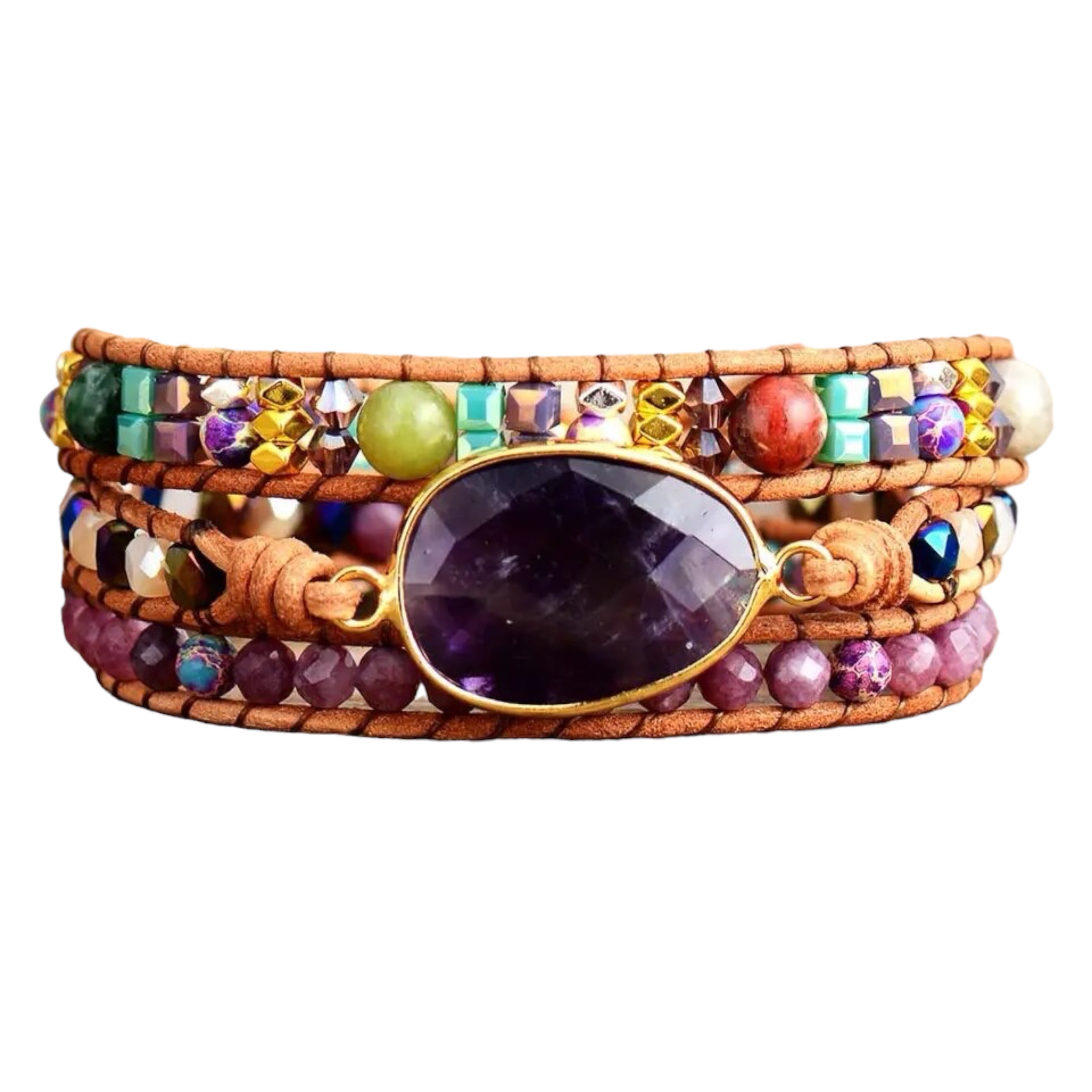 PULSERA AMATISTA (TRIPLE CAPA) · (ESTILO BOHO) - Pulsera de piedra natural curativa
