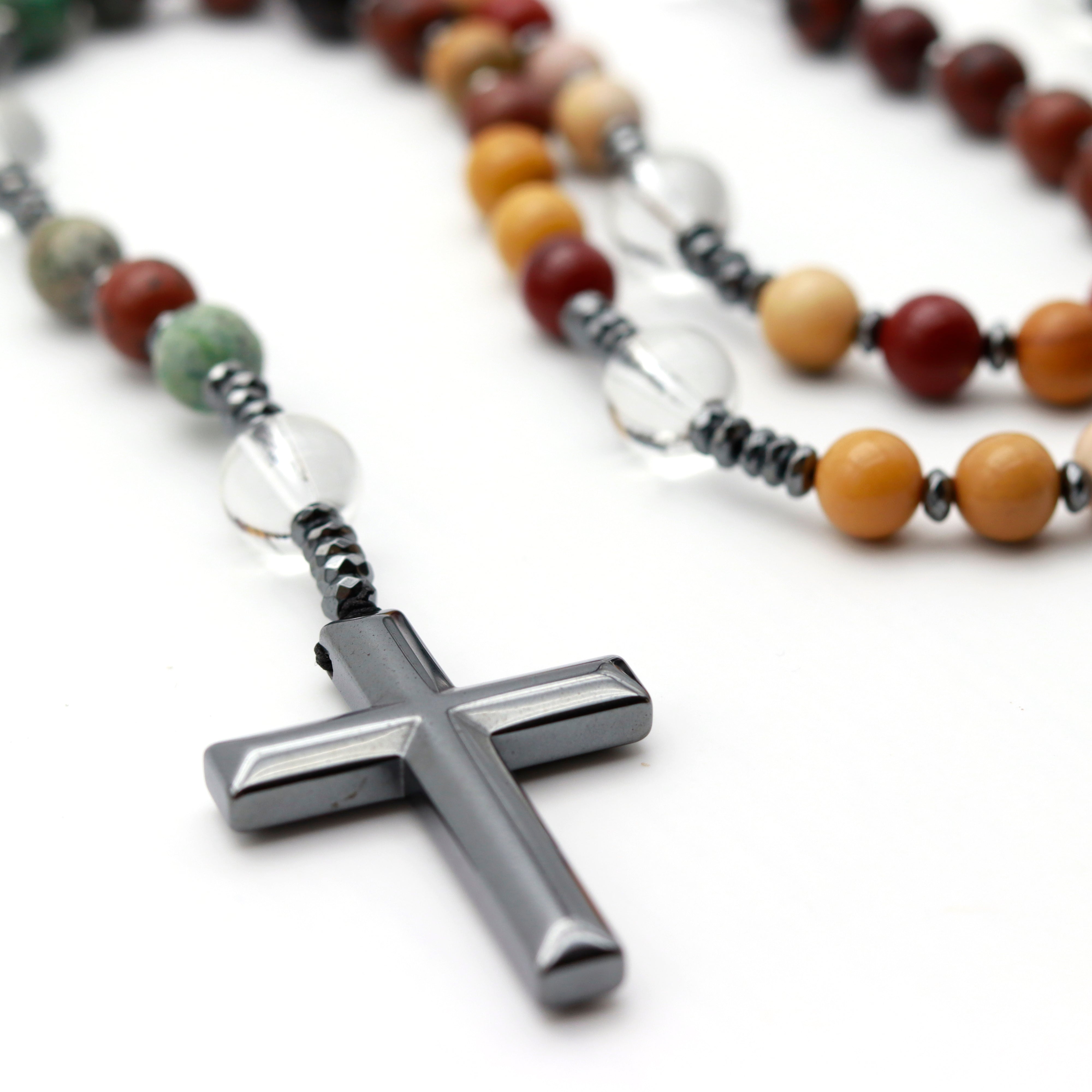 JASPER, HEMATITE AND QUARTZ ROSARY