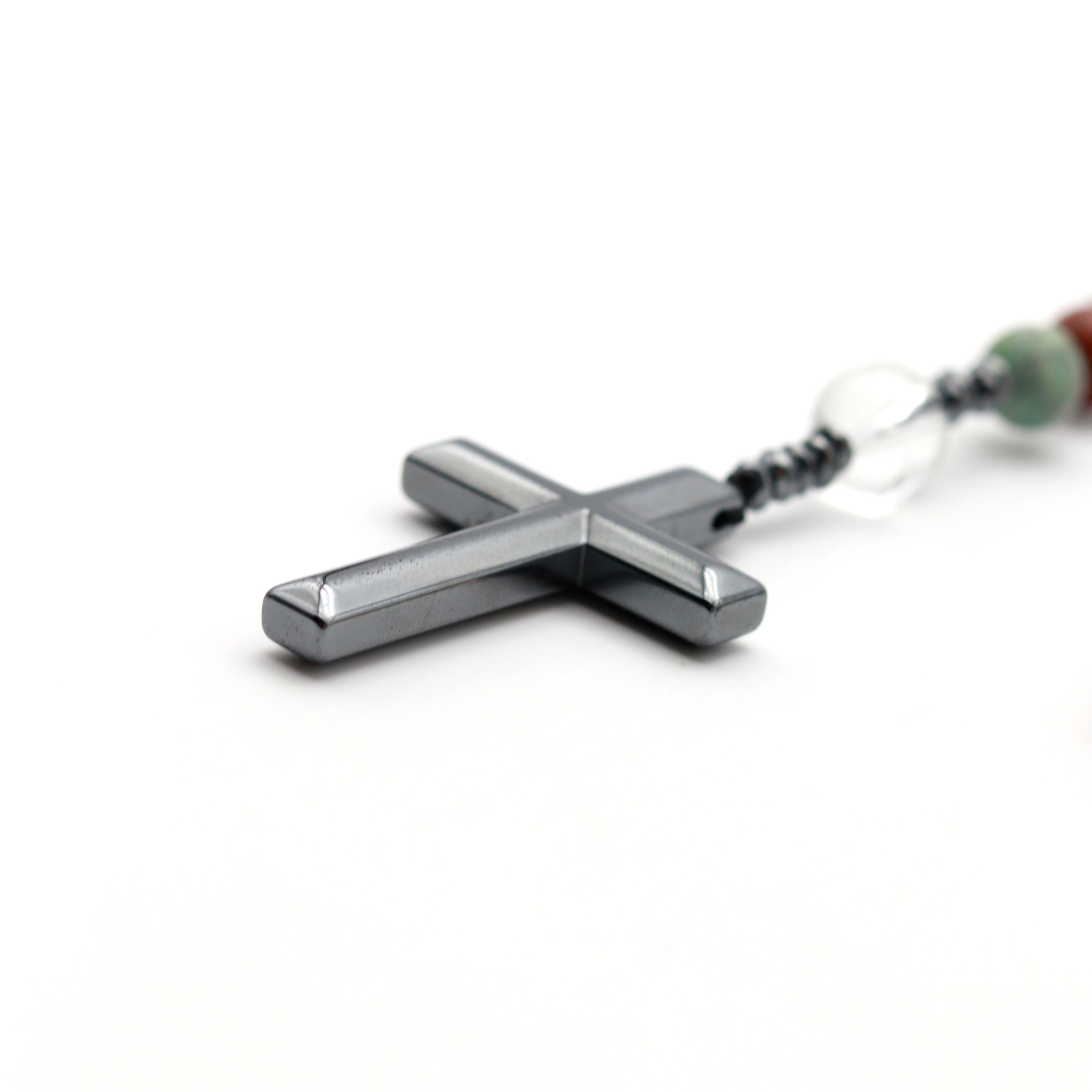 JASPER, HEMATITE AND QUARTZ ROSARY