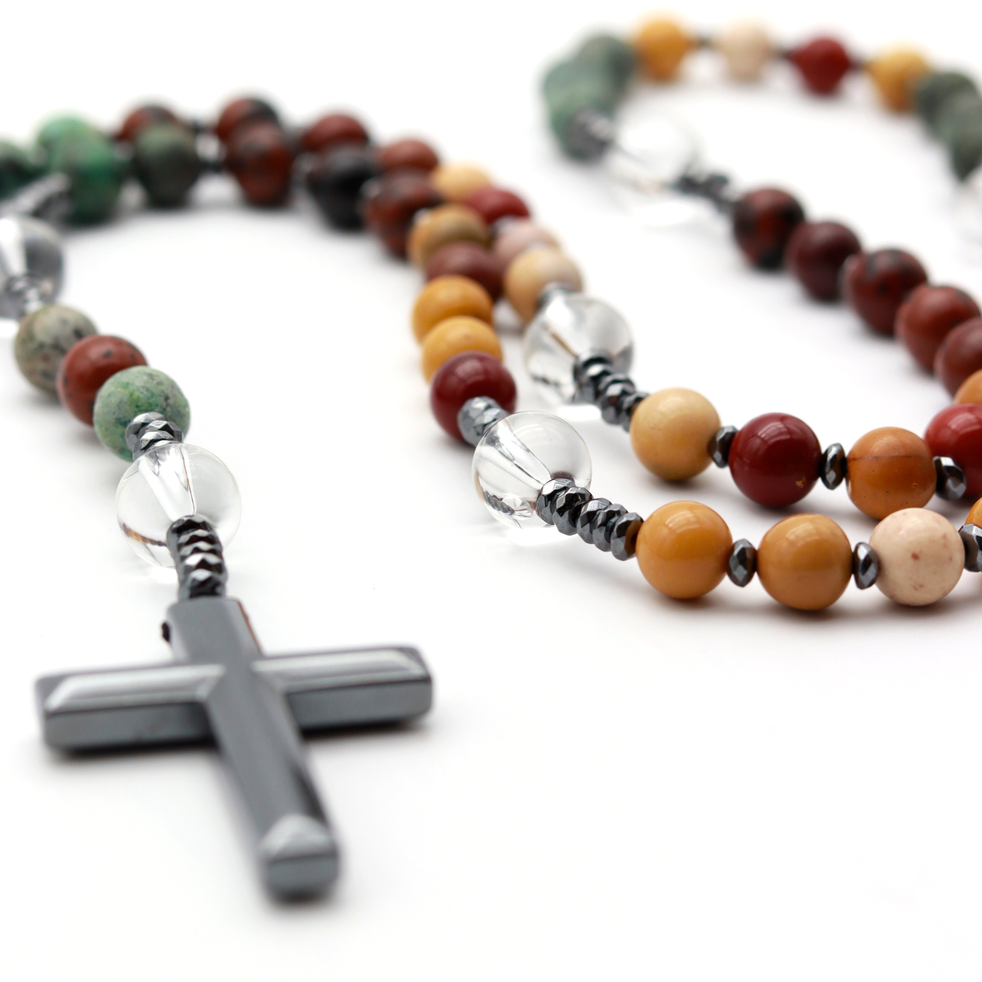 JASPER, HEMATITE AND QUARTZ ROSARY