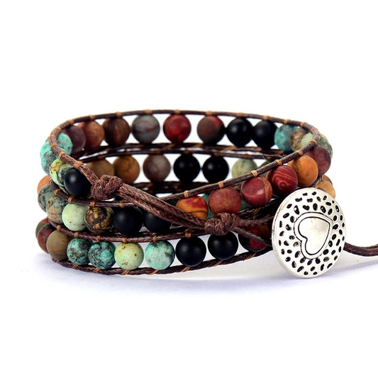 PULSERA JASPE Y ONIX MATE de Triple capa (ESTILO BOHO) - Pulsera de piedra natural curativa