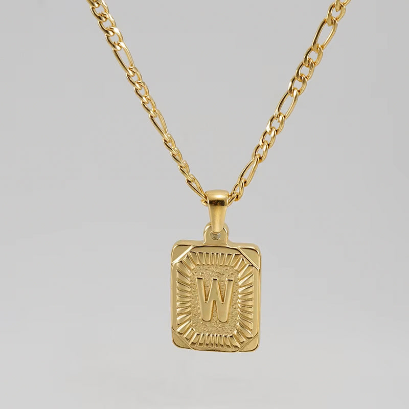 Colgante Rectangular con Inicial Personalizado | Acero Inoxidable con Baño de Oro 18K