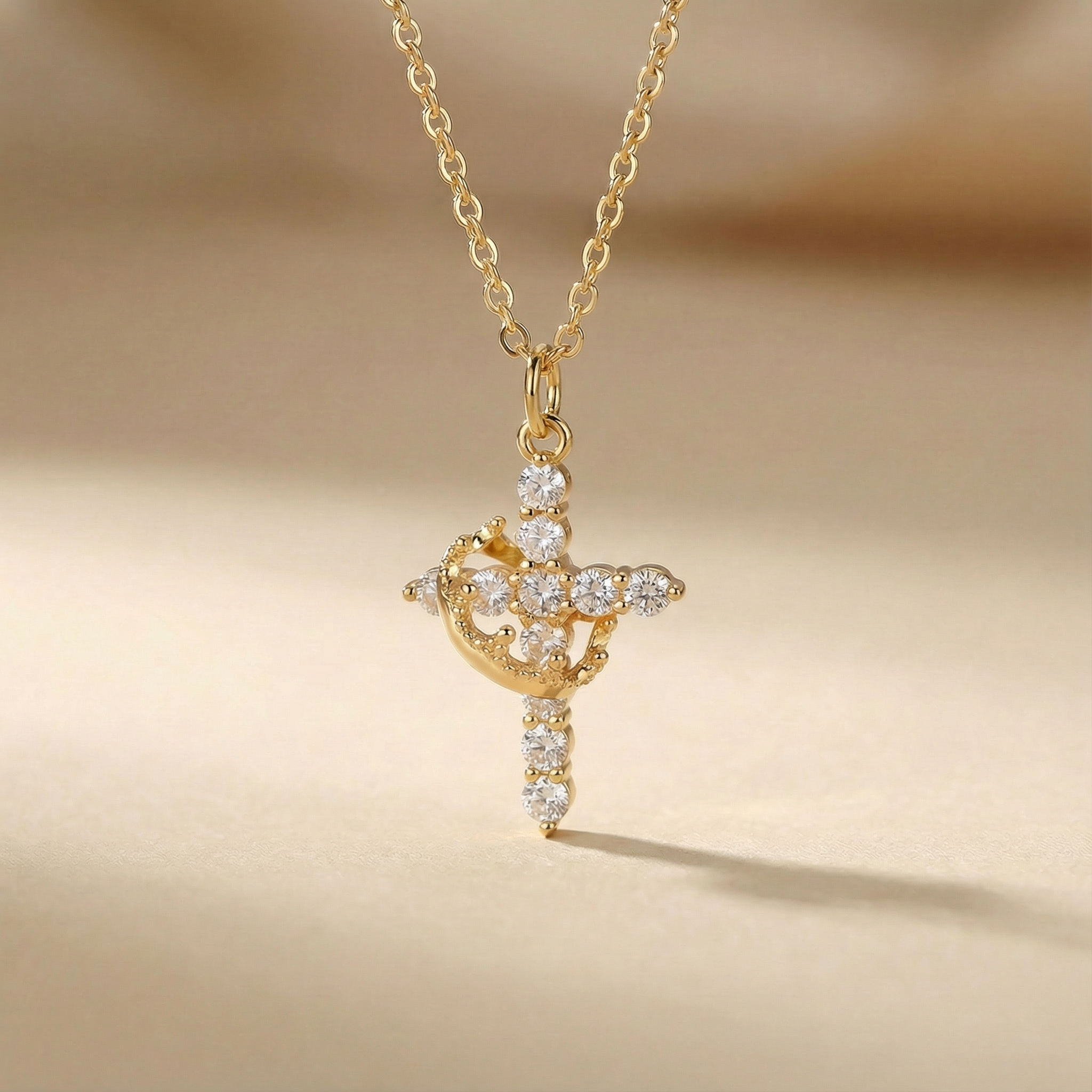 Colgante Cruz con Corona | Baño Oro 18K y Circonitas (2x1)