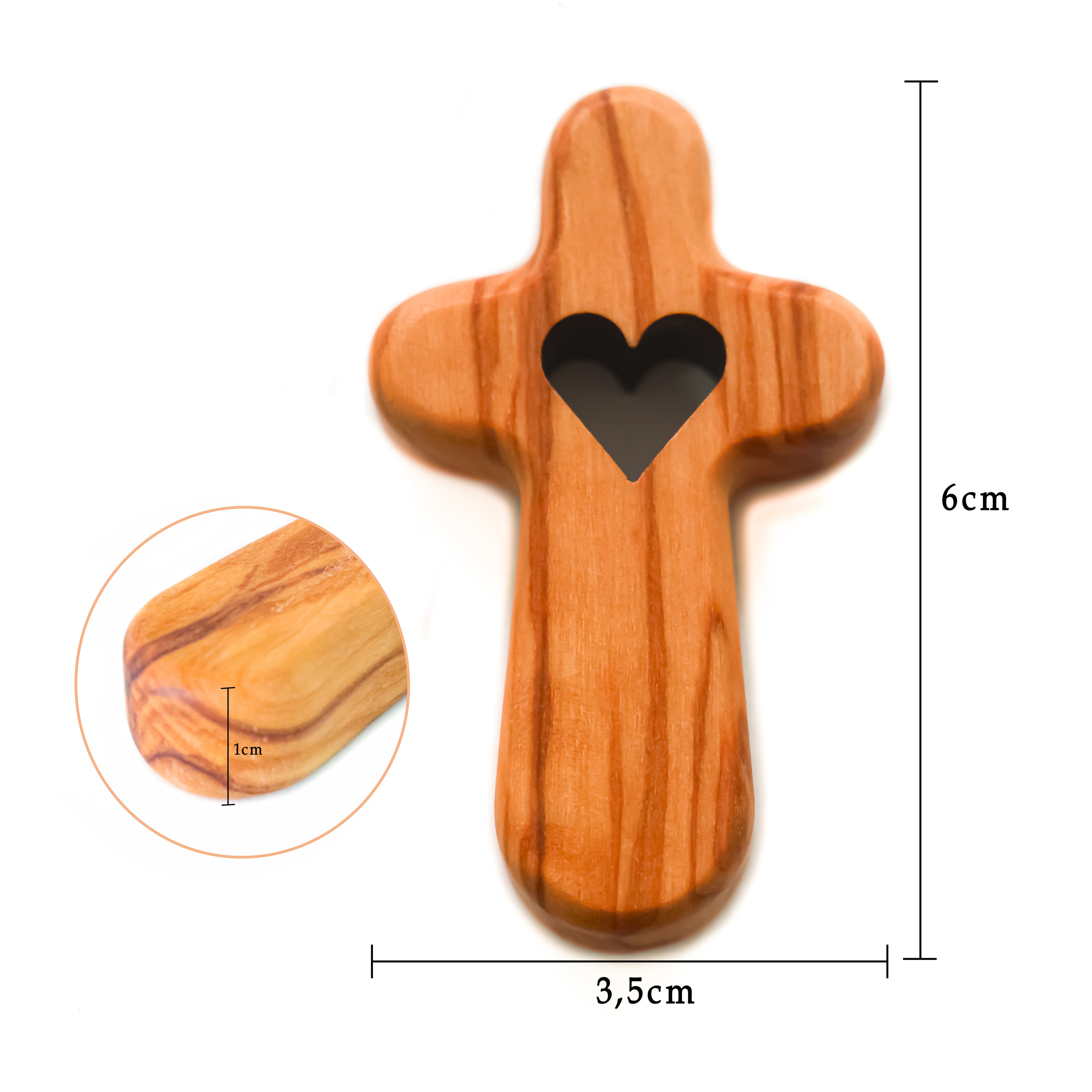 Cruz de Madera con Corazón Tallado | Hecho a mano en madera de olivo.