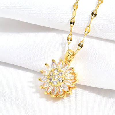 Colgante Flor Girasol Giratorio Antiestrés | Acero Inoxidable 18k con circonita (2x1)