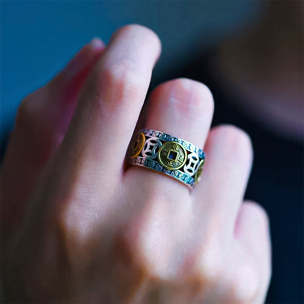 TIBETAN RING ROTATING RING WITH MANTRA "Om Mani Padme Hum"