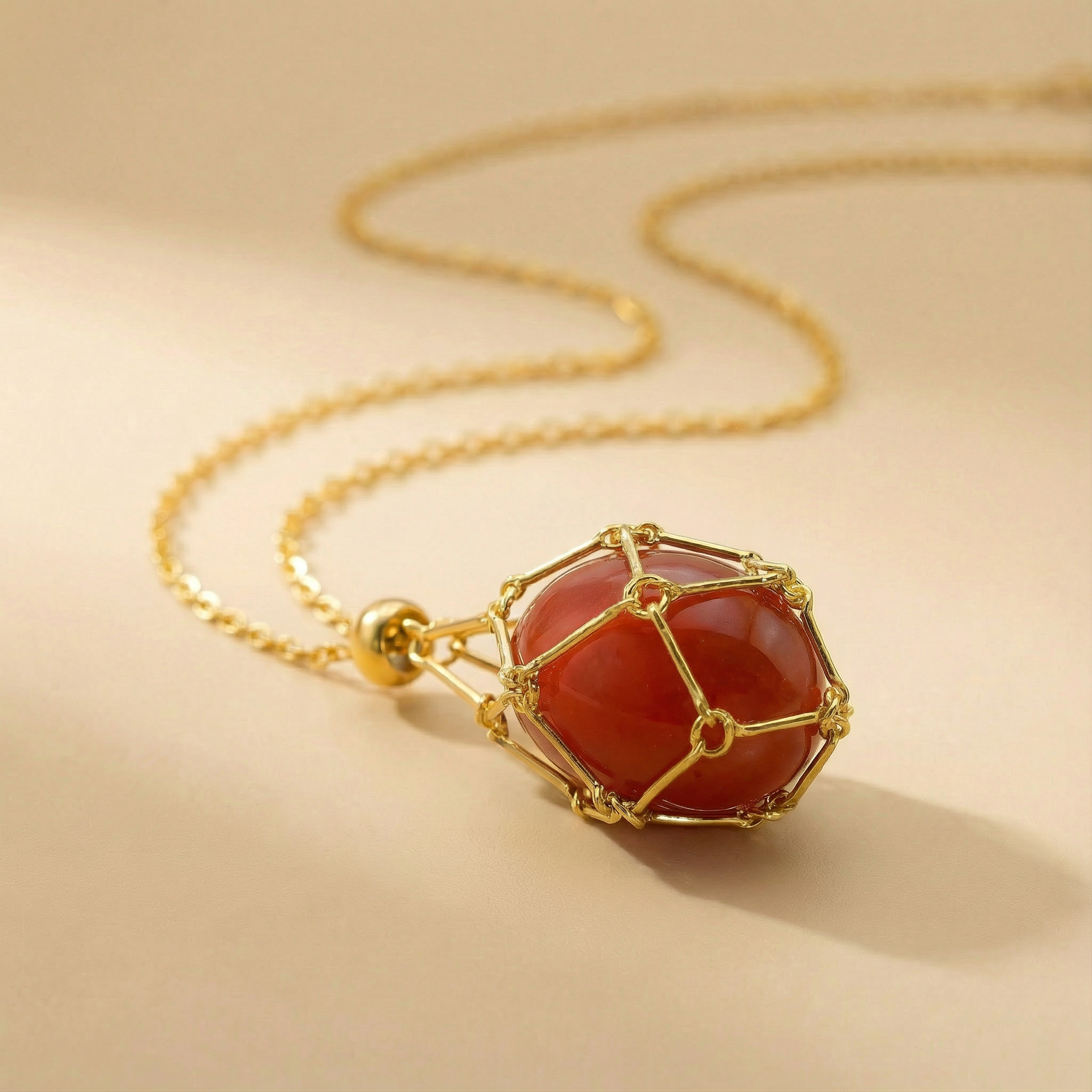 Colgante piedra natural en Jaula | Diseño Geométrico Minimalista de Acero Inoxidable