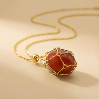 Colgante piedra natural en Jaula | Diseño Geométrico Minimalista de Acero Inoxidable