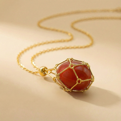 Colgante piedra natural en Jaula | Diseño Geométrico Minimalista de Acero Inoxidable