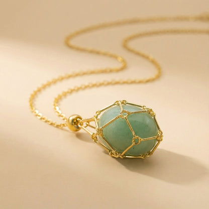 Colgante piedra natural en Jaula | Diseño Geométrico Minimalista de Acero Inoxidable