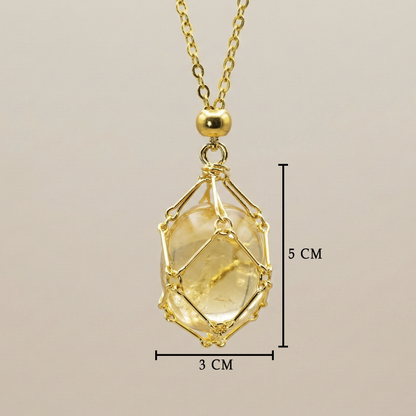 Colgante piedra natural en Jaula | Diseño Geométrico Minimalista de Acero Inoxidable