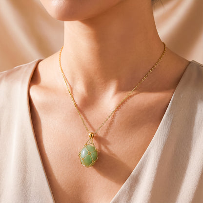 Colgante piedra natural en Jaula | Diseño Geométrico Minimalista de Acero Inoxidable