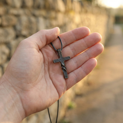 Colgante de Cruz  trenzada Retro para Hombre | Acabado Martillado para regalar