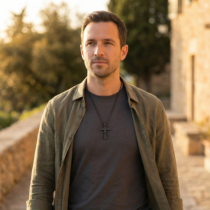 Colgante de Cruz  trenzada Retro para Hombre | Acabado Martillado para regalar