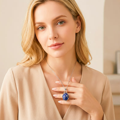 Colgante piedra natural en Jaula | Diseño Geométrico Minimalista de Acero Inoxidable