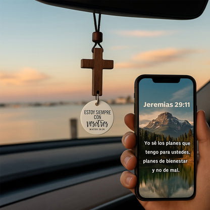 Cruz de Madera para coche con dispositivo NFC