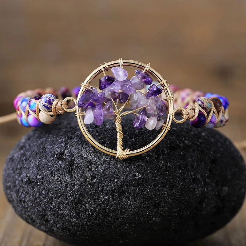 MINIMALIST SHAMBALA BRACELET · AMETHYST (BOHO STYLE) - Healing natural stone bracelet