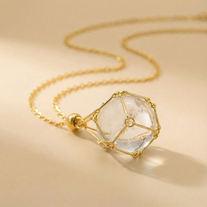 Colgante piedra natural en Jaula | Diseño Geométrico Minimalista de Acero Inoxidable
