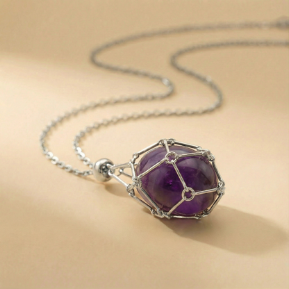 Colgante piedra natural en Jaula | Diseño Geométrico Minimalista de Acero Inoxidable