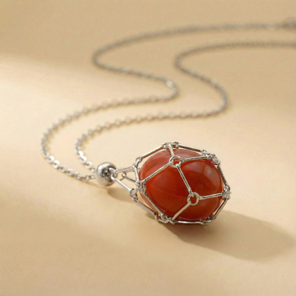 Colgante piedra natural en Jaula | Diseño Geométrico Minimalista de Acero Inoxidable