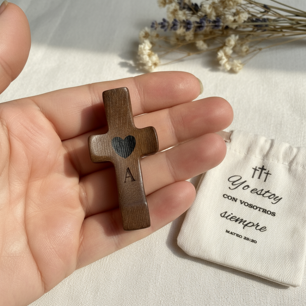 Cruz de Madera Grabada a Láser con Nombre y Inicial | Un Símbolo Único y Personal