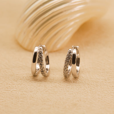 Pendientes de Doble Aro con Circonitas - Estilo huggie - Dahlia (2x1)