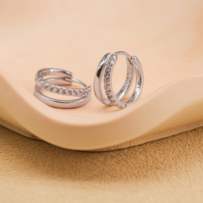 Pendientes de Doble Aro con Circonitas - Estilo huggie - Dahlia (2x1)