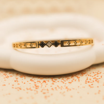 Pulsera con Tréboles Negros y Blancos | Pulsera  Acero Inoxidable 18k