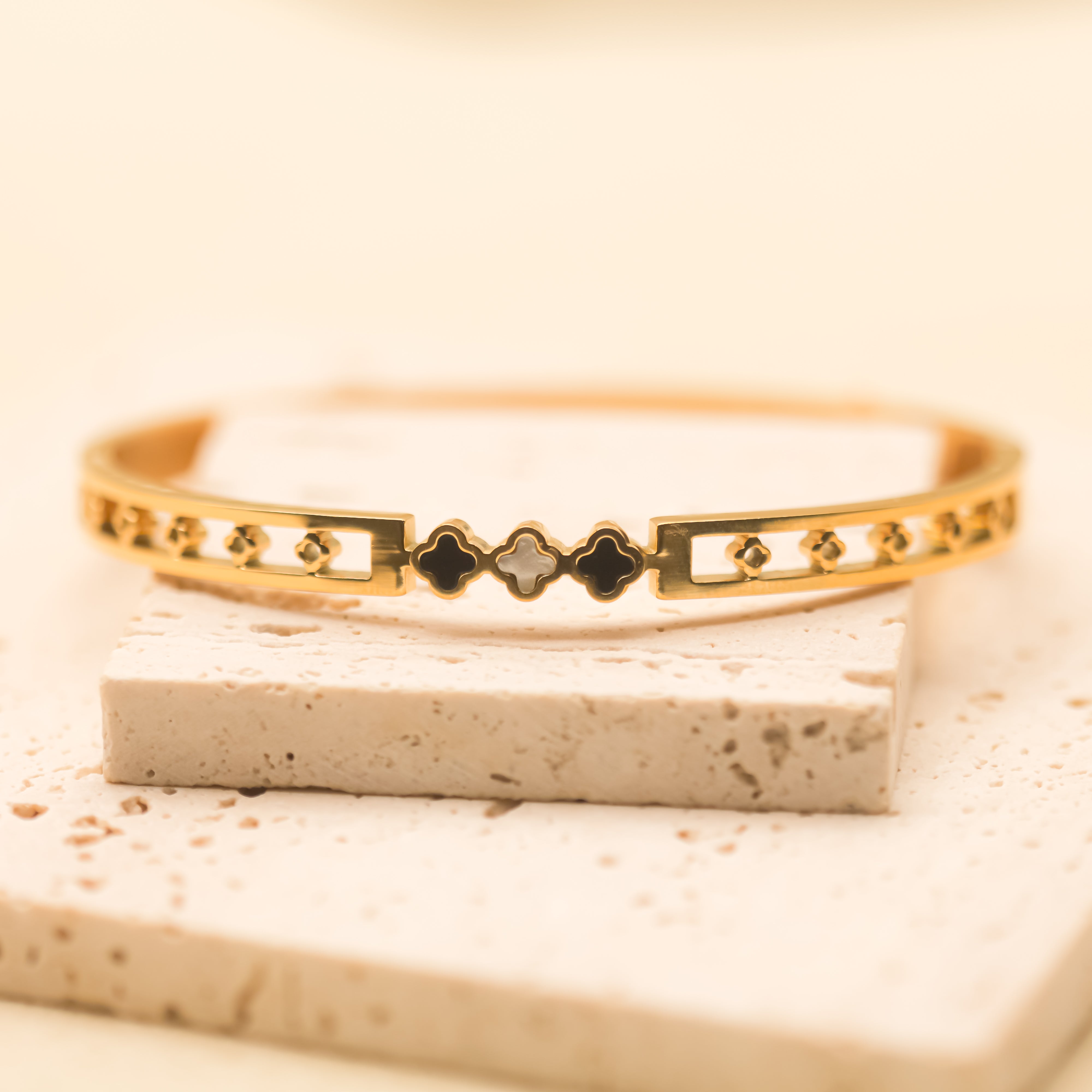 Pulsera con Tréboles Negros y Blancos | Pulsera  Acero Inoxidable 18k