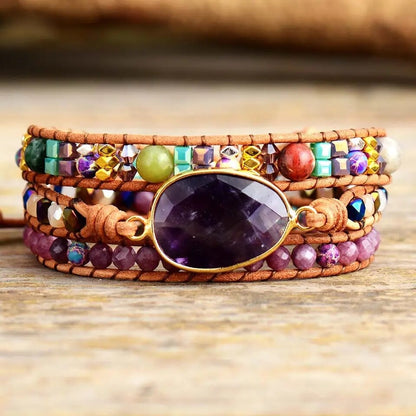 AMETHYST BRACELET (TRIPLE LAYER) · (BOHO STYLE) - Healing natural stone bracelet 