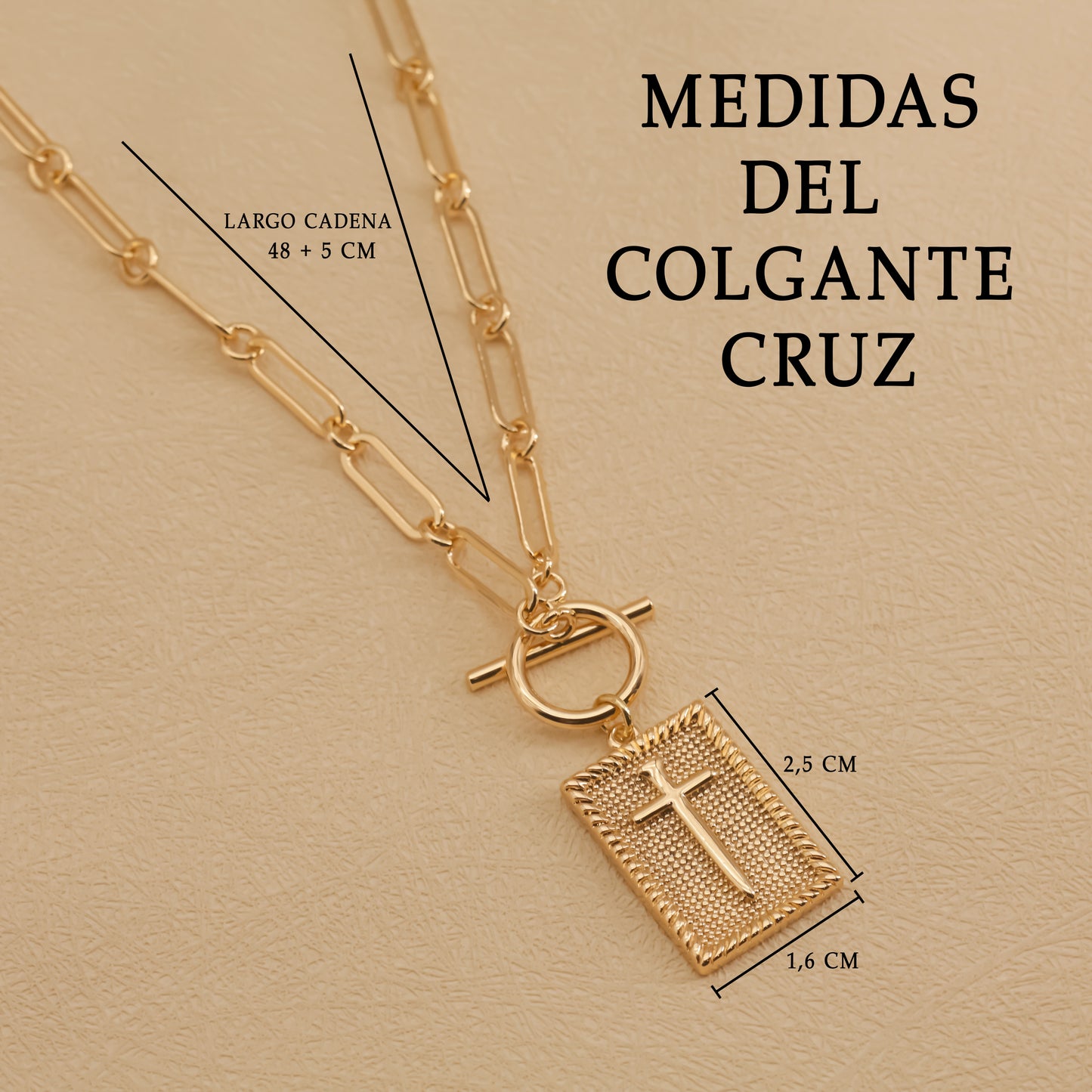 Colgante Cruz Dorada, Baño de Oro 18K, Cadena Paperclip | Diseño Minimalismo y Moderno