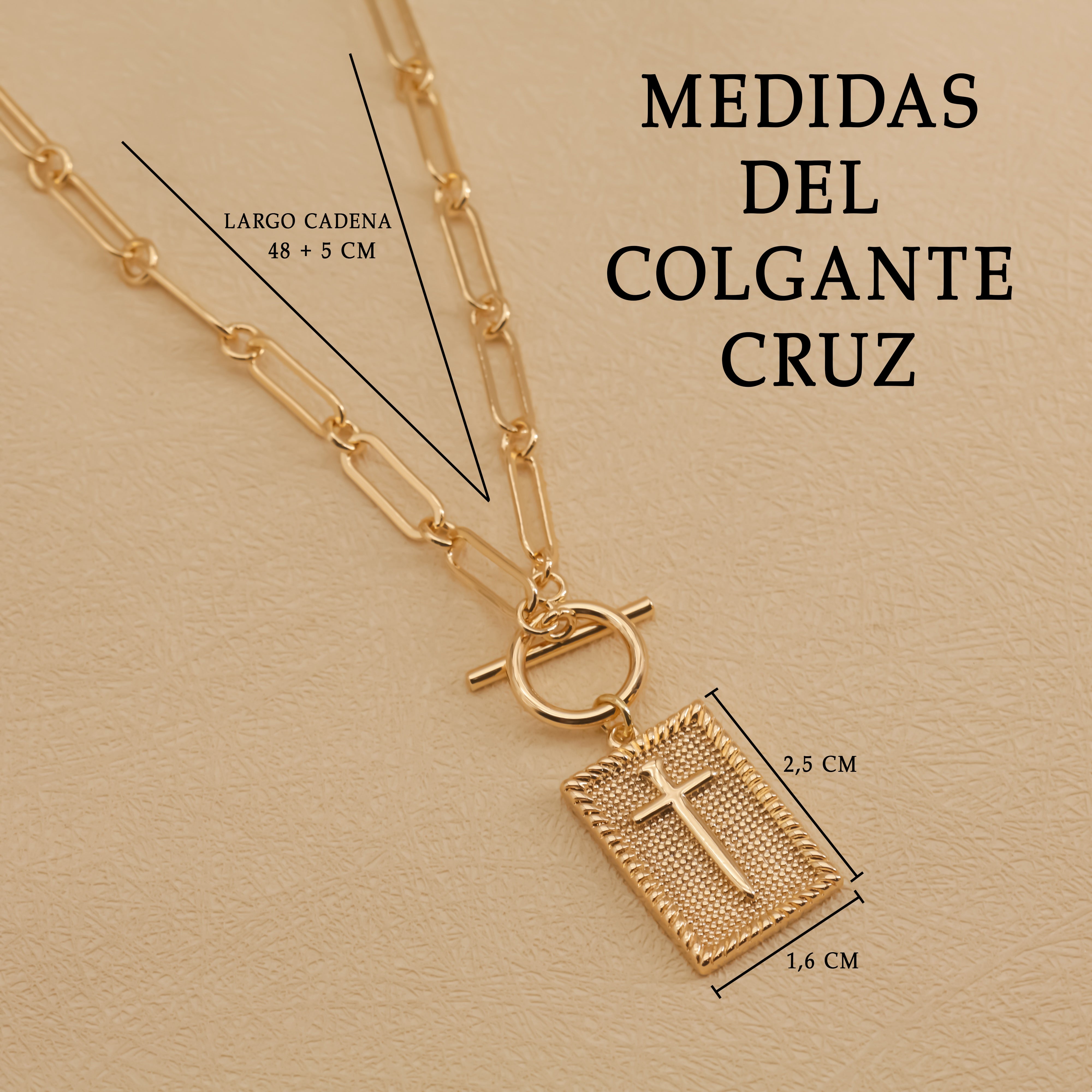 Colgante Cruz Dorada, Baño de Oro 18K, Cadena Paperclip | Diseño Minimalismo y Moderno