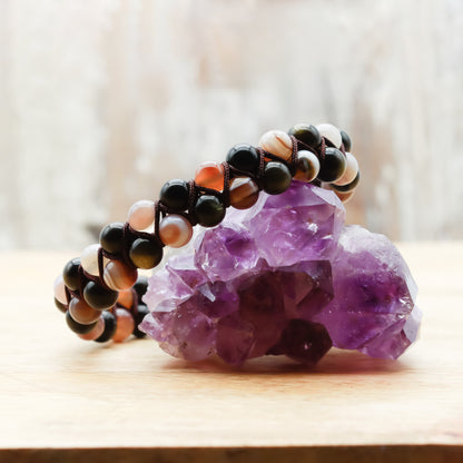 AGATE AND GOLDEN OBSIDIAN BRACELET (BOHO STYLE) - Healing natural stone bracelet