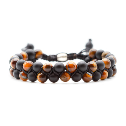 TIGER EYE BRACELET WITH ONYX (BOHO STYLE) - Healing natural stone bracelet