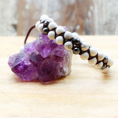 HOWLITE AND HEMATITE BRACELET (BOHO STYLE) - Healing Natural Stone Bracelet