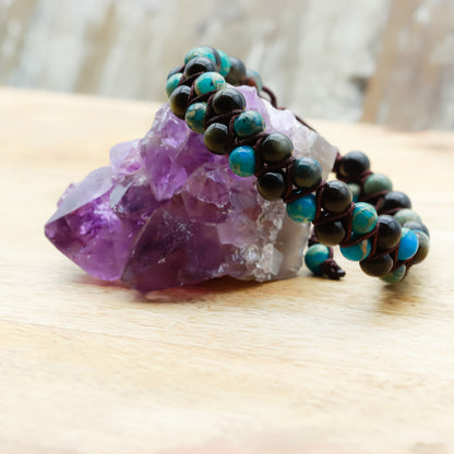 PULSERA JASPE Y OBSIDIANA DORADA (ESTILO BOHO) - Pulsera de piedra natural curativa