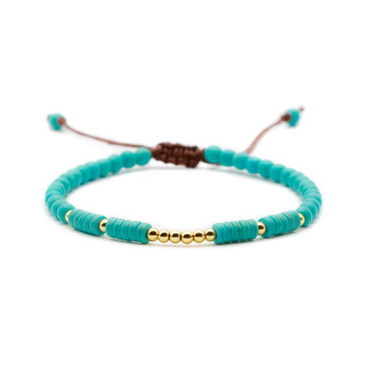 TURQUOISE BRACELET WITH GOLDEN BRASS CHARMS (BOHO STYLE) - Healing natural stone bracelet