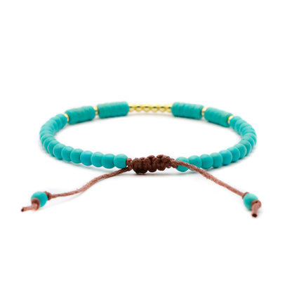 PULSERA DE TURQUESA CON CHARMS DE LATÓN DORADOS (ESTILO BOHO) - Pulsera de piedra natural curativa