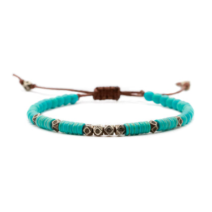 TURQUOISE BRACELET WITH GOLDEN BRASS CHARMS (BOHO STYLE) - Healing natural stone bracelet