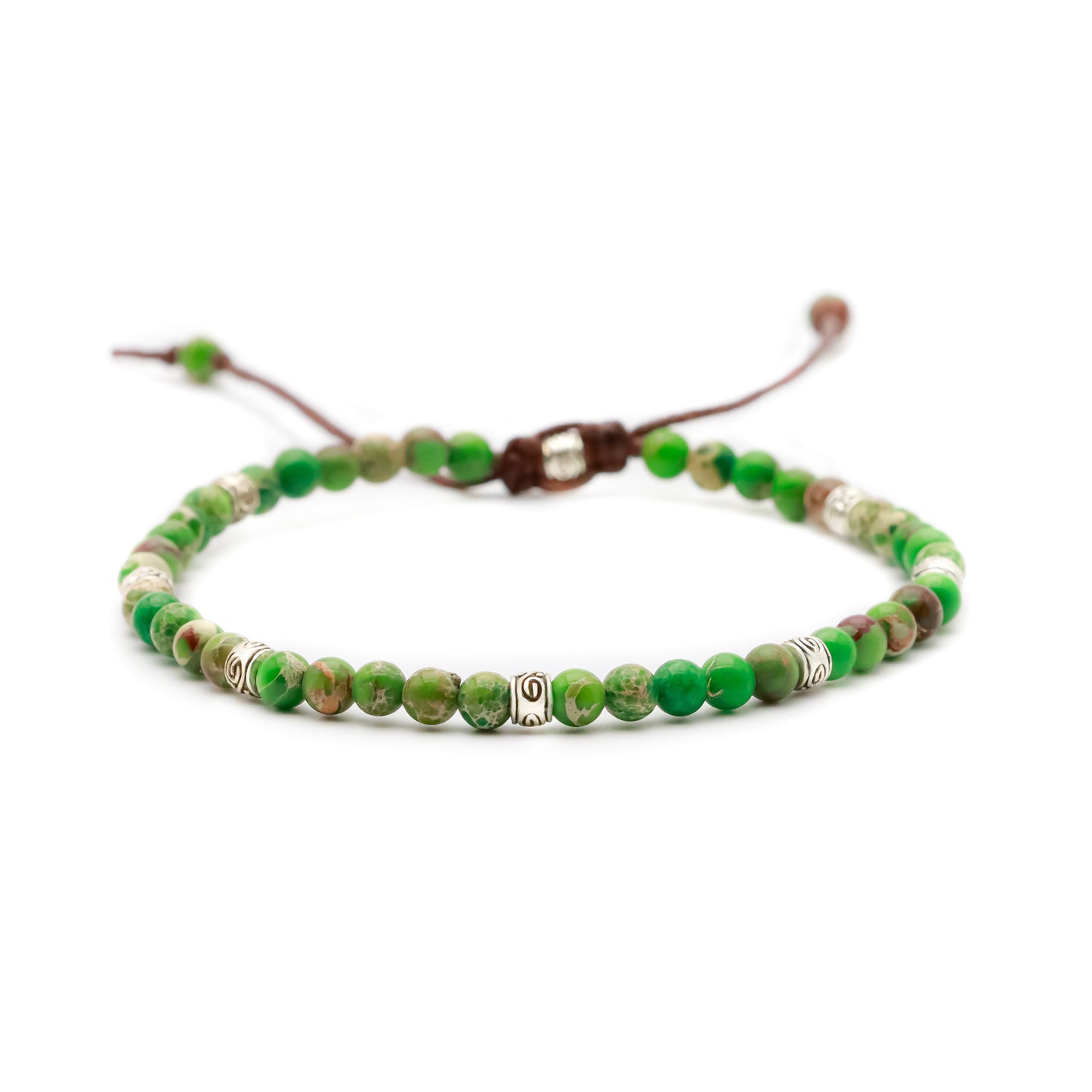 PULSERA DE JASPE VERDE CON CHARMS DE PLATA TIBETANA (ESTILO BOHO) - Pulsera de piedra natural curativa