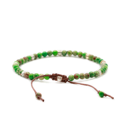 GREEN JASPER BRACELET WITH TIBETAN SILVER CHARMS (BOHO STYLE) - Healing Natural Stone Bracelet