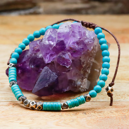 TURQUOISE BRACELET WITH GOLDEN BRASS CHARMS (BOHO STYLE) - Healing natural stone bracelet