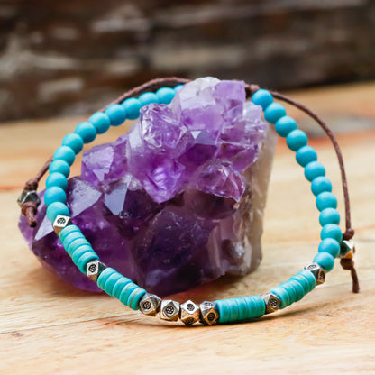 TURQUOISE BRACELET WITH GOLDEN BRASS CHARMS (BOHO STYLE) - Healing natural stone bracelet